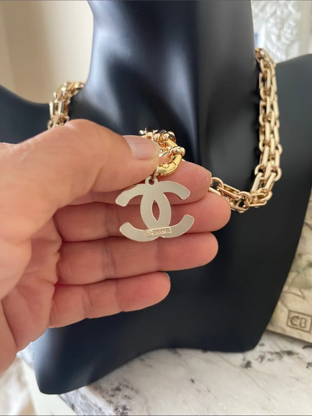CHANEL Gold and Pearl CC Charm And Double Chain Necklace